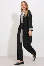 6643 Örme Kimono Takım - Siyah 6643 Örme Kimono Takım - Siyah