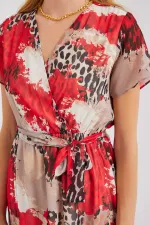 Robe courte en mousseline à motifs, manches courtes, rouge (réf. 2502)