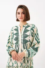 2423 Authentic Patterned Hijab Dress - Light Green