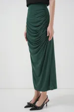 Jupe midi froncée 8035 - Vert émeraude