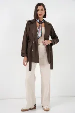 Women's Belted Short Trench Coat 5982 - Brown Women's Belted Short Trench Coat 5982 - Brown