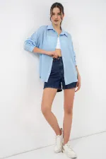 Kadın Uzun Oversize Gömlek 20320 - Mavi