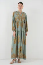 Mint Gold Desenli Tesettür Elbise 2423
