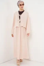 Kadın Ayrobin Kimono Etek İkili Takım 8047 - Krem