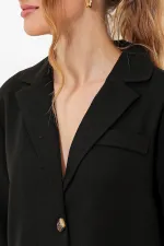 Veste courte oversize en lin noir à double boutonnage pour femme 0706