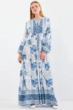 Women's Blue White Viscose Hijab Dress 2423