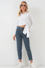 Chemise à manches longues pour femme avec fermeture à boutons et cravate 20325 - Blanche