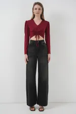 936 Sandy Crop Bluz - Bordo