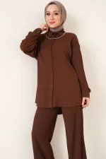 Ensemble hijab tricoté deux pièces T5858 - Marron