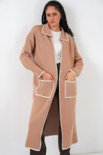 Kadın Uzun Oversize Triko Hırka 15962 - Camel