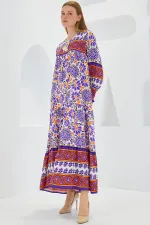 Women's Purple Tile Patterned Long Viscose Dress 1947