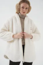9102 Manteau en peluche blanc à capuche oversize
