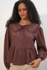 Women's Peter Pan Collar Shirt Blouse 993 - Brown