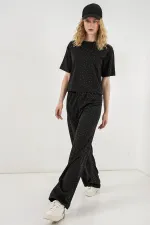 Women's Embellished T-Shirt and Pants Two-Piece Set 30105 - Black Women's Embellished T-Shirt and Pants Two-Piece Set 30105 - Black