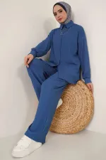 Ensemble deux pièces hijab tricoté T5858 - Indigo