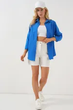 3900 Oversize Long Basic Shirt - Dark Blue