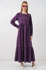 Kadın Bebe Yaka Uzun Tesettür Elbise 2592 - Mor