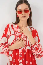 Robe longue hijab à motifs pour femme 2585 - Rouge N.