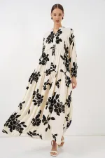 Robe longue hijab à motifs pour femme 2585 - Écru