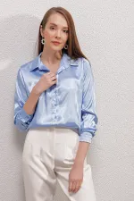 3964 Lightly Flowing Satin Shirt - Blue 3964 Lightly Flowing Satin Shirt - Blue