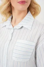 Women's Striped Crop Shirt 20342 - Light Blue