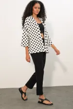 Women's Knitted Polka Dot Kimono 5996 - White