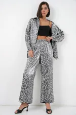6699 Leopar Desenli Alt Üst Takım - Gri