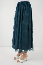 Jupe longue en tulle imprimé floqué pour femme 8070 - Pétrole