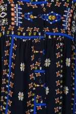 Kadın Desenli Uzun Tesettür Elbise 2585 - P. Lacivert