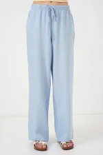 Kadın Geniş Paça Keten Pantolon 6735 - Mavi