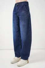 6689 Kadın Yüksek Bel Baggy Kot Pantolon - Lacivert