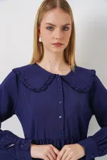 Kadın Bebe Yaka Uzun Tesettür Elbise 2592 - Lacivert