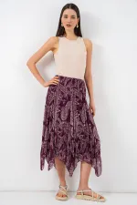 Kadın Asimetrik Tül Şifon Etek 8061 - Mürdüm