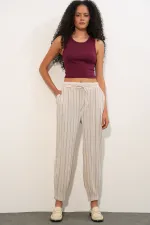 Pantalon rayé en lin pour femme 30102 - Fuchsia