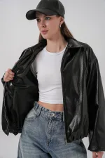 Veste oversize en similicuir pour femme 1049 - Noir