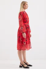 2459 Lined Patterned Tulle Dress - Red