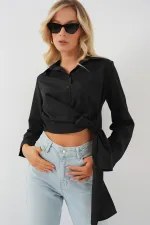 Chemise à manches longues nouée pour femme 20325 - Noire