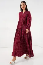 Robe longue hijab à motifs pour femme 2585 - B. Bordeaux