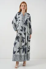 Robe longue hijab à motifs pour femme 2585 - Bleu - Bleu marine