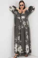 Robe longue hijab à motifs pour femme 2585 - Anthracite
