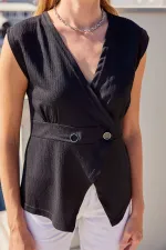 Gilet tricoté à boutons 916 - Noir