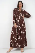 Robe longue hijab à motifs pour femme 2585 - F.KAHVE