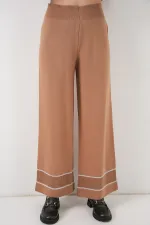 Kadın Çizgili Oversize Triko İkili Takım 15957 - Camel