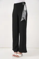 Kadın Fularlı Örme Pantolon 30070 - Siyah