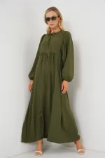 Women's Balloon Sleeve Long Hijab Dress 2464 - Khaki