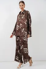 Kadın Uzun Jakalı Alt Üst İkili Takım 30089 - Kahverengi