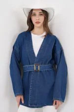 Tunique en jean ceinturée pour femme 5985 - Bleu