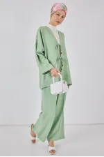 Kadın Keten Kimono İkili Takım 6727 - E.Yeşil
