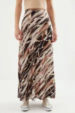 Kadın Desenli Saten Etek 15877 - Ekru