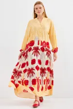 Robe hijab en viscose jaune et rouge pour femme 2423
